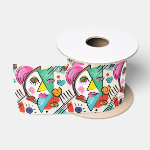 Ruban En Satin Cubisme moderne Abstrait Artsy Femme Visages