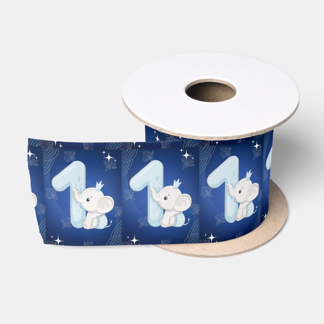 Ruban En Satin Cute Baby Elephant First Birthday (Bobine)