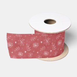 Ruban En Satin Cute Daisies Main Dessinée Ferme Rouge