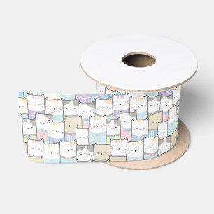 Ruban En Satin Cute Doodle Kitten Visages Motif
