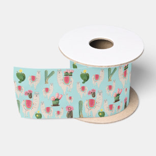 Ruban En Satin Cute Fiesta Llama & Cactus Motif