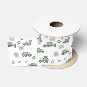 Ruban En Satin Cute Green Recycling Camion Enfants Véhicules Moti