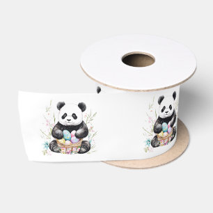 Ruban En Satin Cute panda Pâques aquarelle fleurie