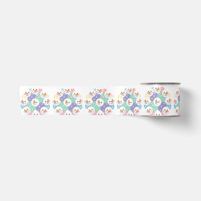 Ruban En Satin Cute Pastel Snowman Heads Seamless (Devant)