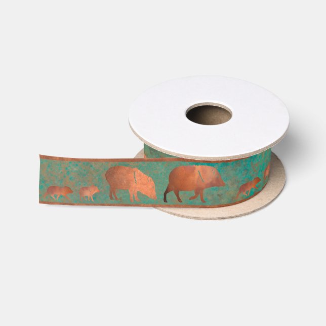 Ruban En Satin Cute sud-ouest Javelina Famille Cuivre Turquoise (Bobine)