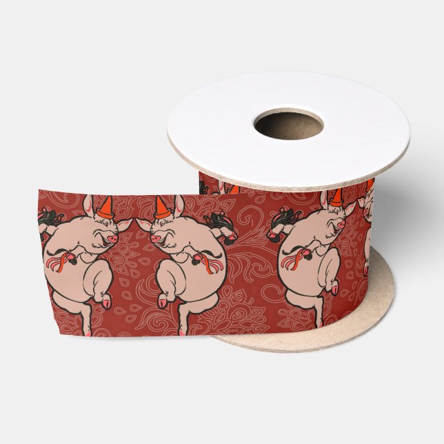 Ruban En Satin Dancing Pig Antique Cute Danseuse (Bobine)