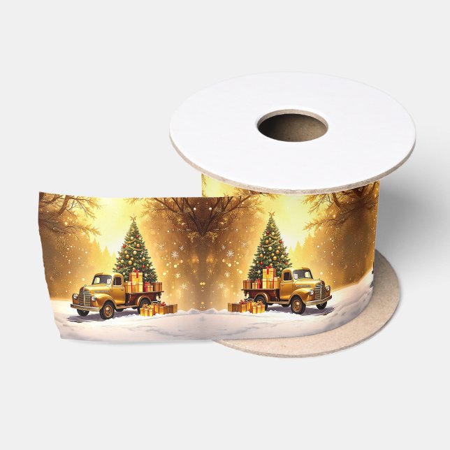 Ruban en satin d'arbre de Noël Gold Truck (Bobine)