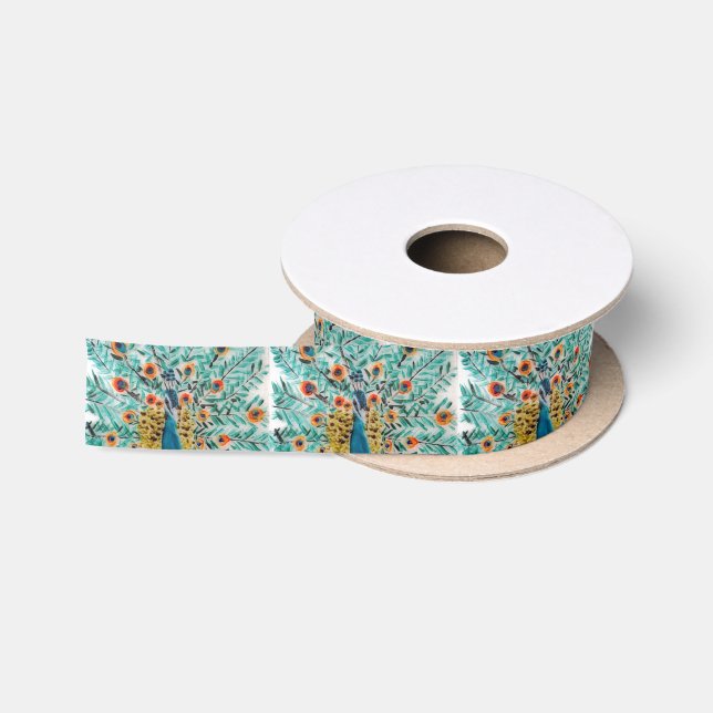 Ruban En Satin De Beaux Peacocks Emerald Green, Turquoise (Bobine)