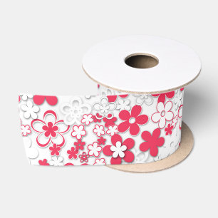 Ruban en satin de fleurs de papier rouge et blanc