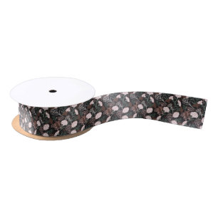 Ruban En Satin Délicates oeillets roses avec fleurs Feuilles vert