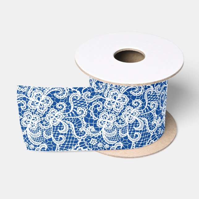 Ruban En Satin Dentelle blanche en bleu (Bobine)