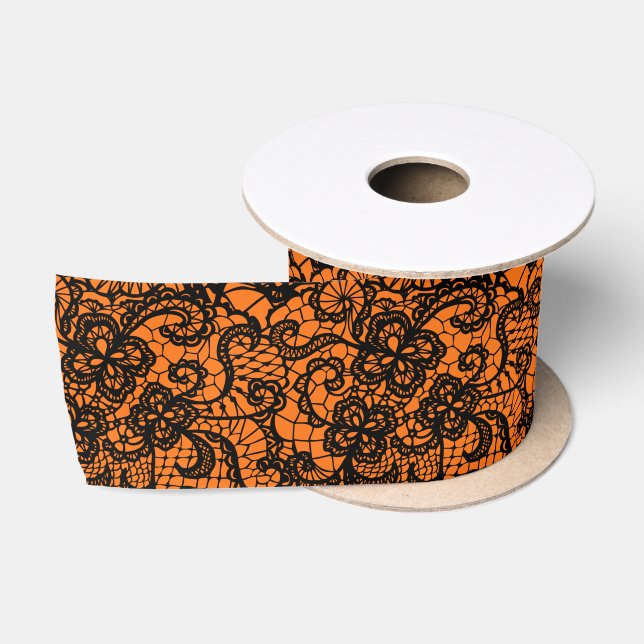 Ruban En Satin Dentelle noire d'Halloween sur Orange (Bobine)