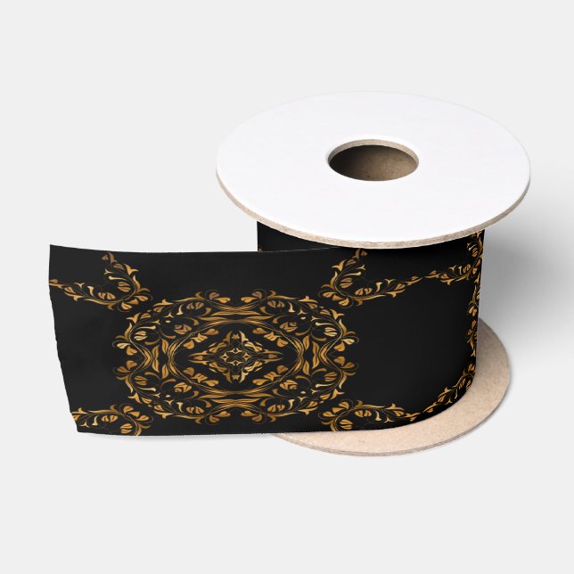 Ruban En Satin Design abstrait florissant d'or (Bobine)