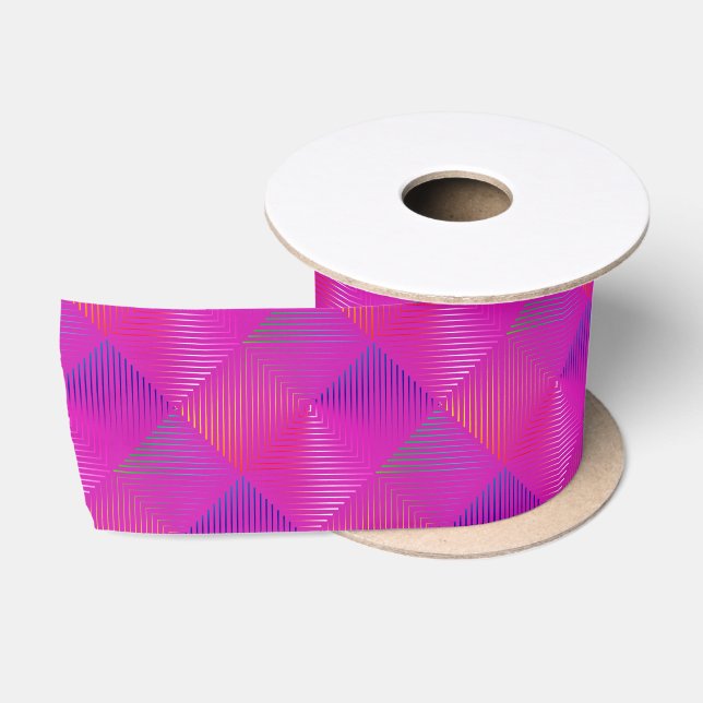 Ruban En Satin Design arc-en-ciel géométrique rose (Bobine)