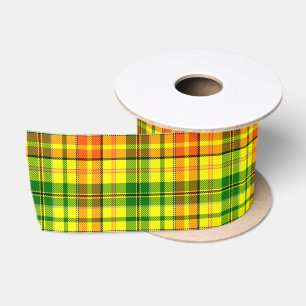 Ruban En Satin Dessin à carreaux tartan jaune orange vert