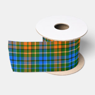 Ruban En Satin Dessin à carreaux tartan vert orange bleu