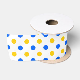 Ruban En Satin Dessin à points blancs bleus jaunes