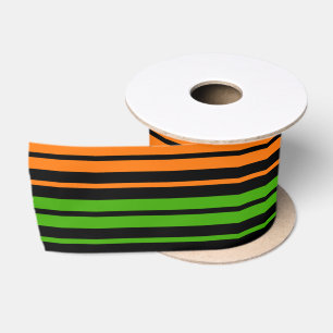 Ruban En Satin Dessin à rayures verticales orange vert noir
