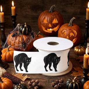 Ruban En Satin Dessin de silhouette de chat noir rôdant Halloween