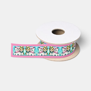 Ruban En Satin deux chatons et beaucoup de fleurs