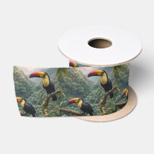 Ruban En Satin Deux Oiseaux Toucans Tropicaux,