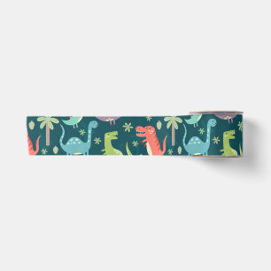 Ruban En Satin Dinosaur Motif Blue Monogrammed Kid Boy Party