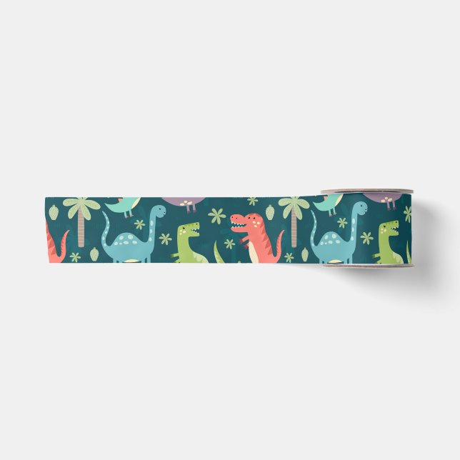 Ruban En Satin Dinosaur Motif Blue Monogrammed Kid Boy Party (Devant)