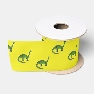 Ruban En Satin Dinosaures verts sur motif jaune