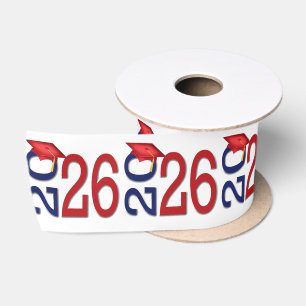 Ruban En Satin Diplômé 2026 Rouge et Bleu Marine
