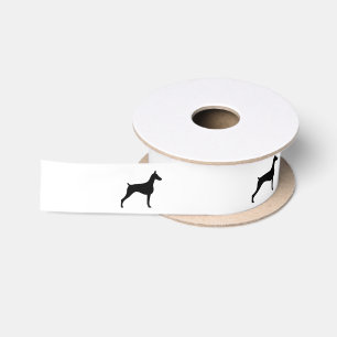 Ruban En Satin Doberman Pinscher Silhouette en noir