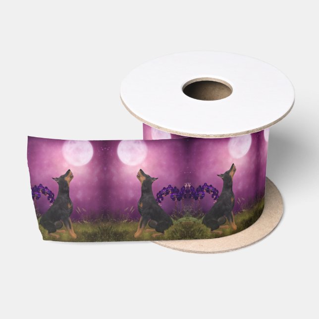 Ruban En Satin Doberman Purple Orchidées Chien Art (Bobine)