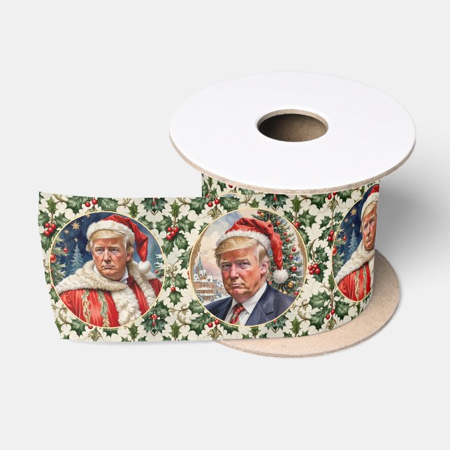 Ruban En Satin Donald Trump Santa Hat Christmas 3" Luxury  (Bobine)