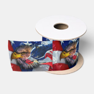 Ruban En Satin Drapeau américain du loup d'aigle patriotique