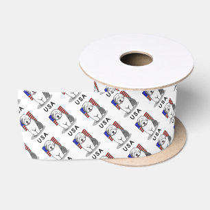 Ruban En Satin Drapeau américain Vieux chien anglais (Grey 1)
