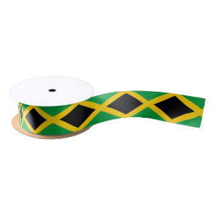 Ruban En Satin Drapeau jamaïcain à motif noir jaune vert