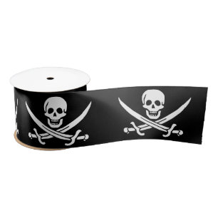 Ruban En Satin Drapeau pirate crâne épées croisées