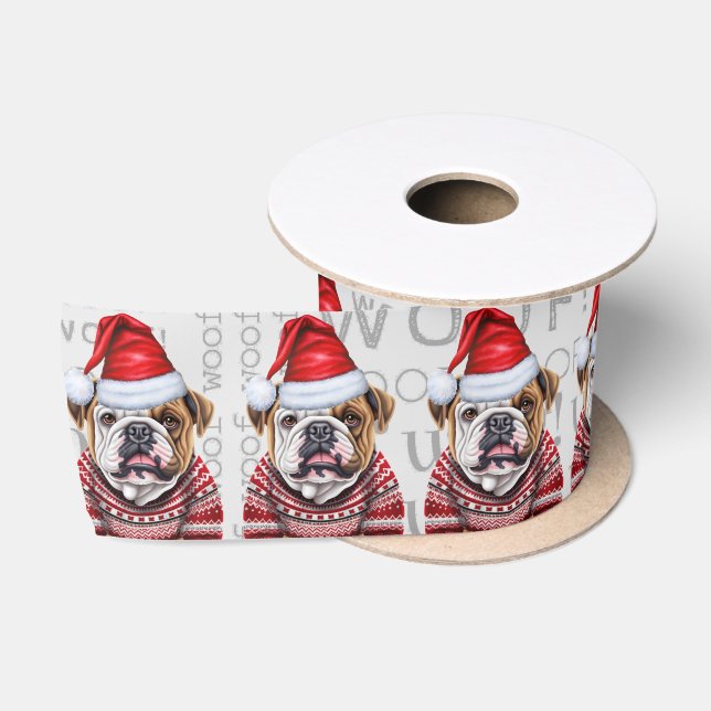 Ruban En Satin Drôle Amant chien mignon Bulldog Noël (Bobine)