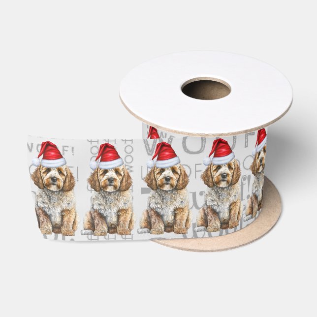 Ruban En Satin Drôle Amoureux du chien Cockapou Noël (Bobine)