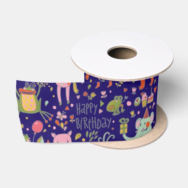 Ruban En Satin Drôle Cartoon Animaux Chanter Joyeux Anniversaire (Bobine)
