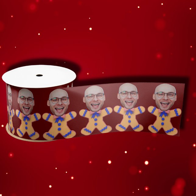 Ruban En Satin Drôle Personnalisé Visage Photo Gingerbread Hommes (Créateur téléchargé)