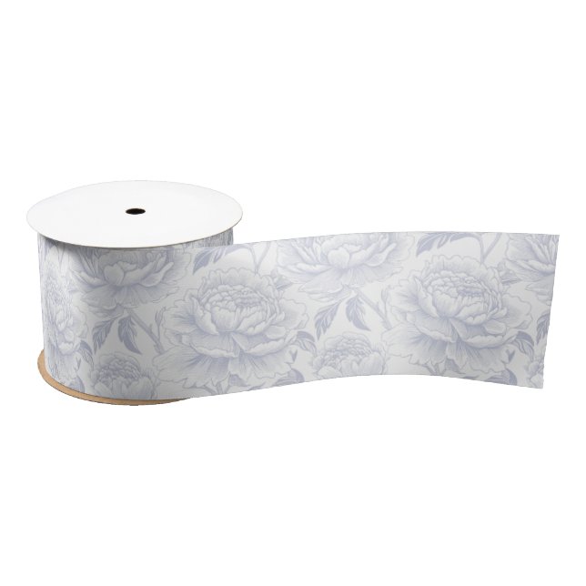 Ruban En Satin Dusty Blue Chinoiserie Peonies (Bobine)