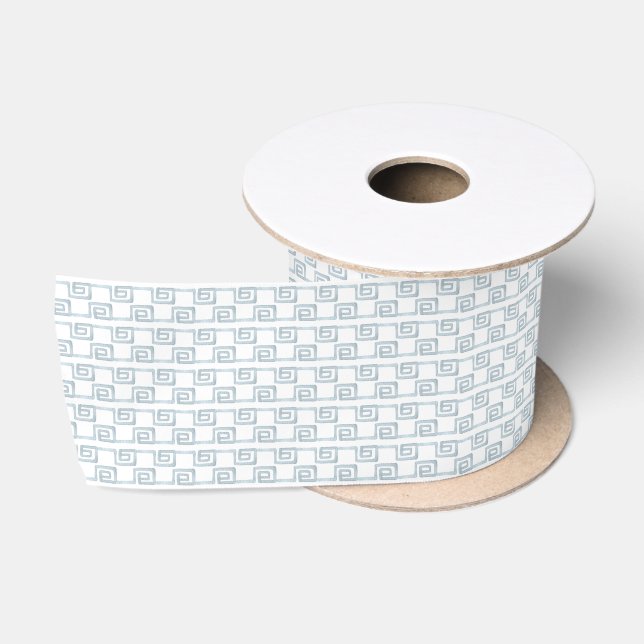 Ruban En Satin Dusty Blue Motif grec (Bobine)