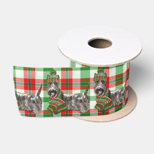 Ruban En Satin Ecosse Terrier Chien et Red Plaid Noël