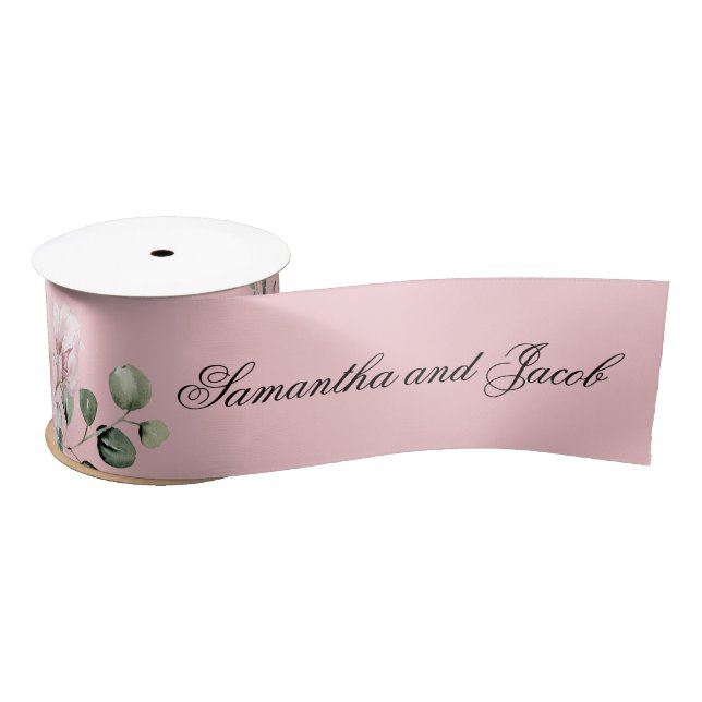 Ruban En Satin Écriture Élégante Rose Rose Pâle Mariage  (Bobine)