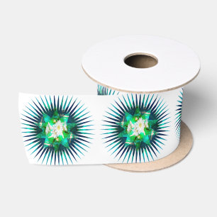 Ruban En Satin Effet de kaléidoscope à fleur Aqua Cactus,