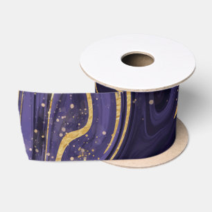 Ruban En Satin Effet marbre violet et or élégant