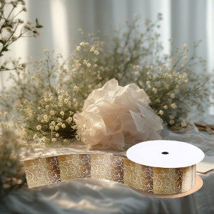 Ruban En Satin Élégance dorée Tourbillons Motifs floraux Vibrants