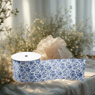 Ruban En Satin Elégance florale bleue poudre de toile française v