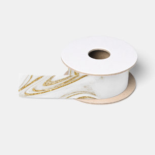 Ruban En Satin Elégant Blanc Or Faux Marbre Noël