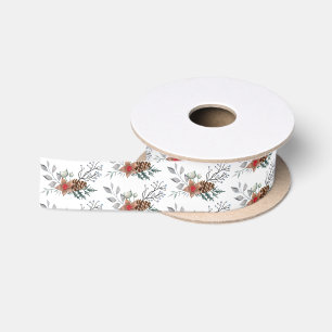 Ruban En Satin Élégant Botanique Aquarelle de Noël